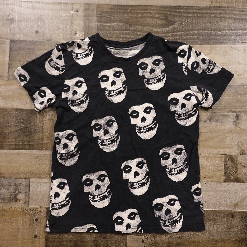 Misfits All-Over Skull Print T-Shirt Men’s Large Black Punk Rock‎ Band Tee